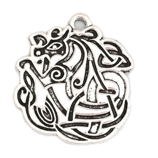 Bild von Zinklegierung Keltischer Knoten Anhänger Rund Antiksilber Hohl 30mm x 27mm, 10 Stück