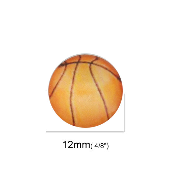 ガラス ドームシール カボション 円形 フラット オレンジ色 バスケットボール 12mm直径、 40 個 の画像