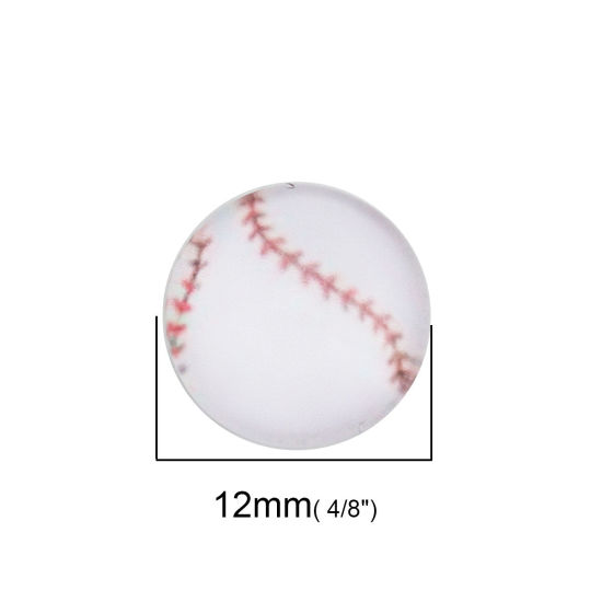 Image de Cabochon Dôme en Verre Rond Dos Plat Blanc Baseball 12mm Dia, 40 Pcs
