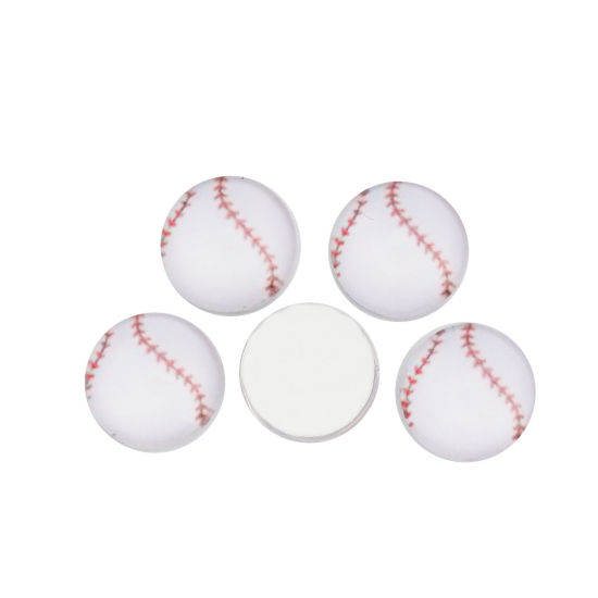 Image de Cabochon Dôme en Verre Rond Dos Plat Blanc Baseball 12mm Dia, 40 Pcs