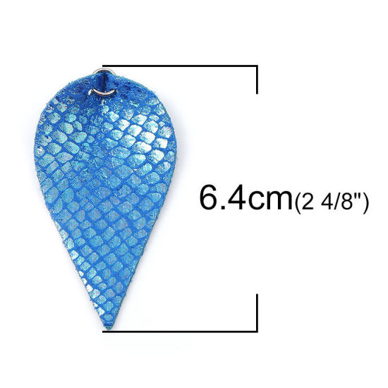 Изображение PU Подвески Лист Синий Разноцветный 6.4см x 3.4см, 5 ШТ