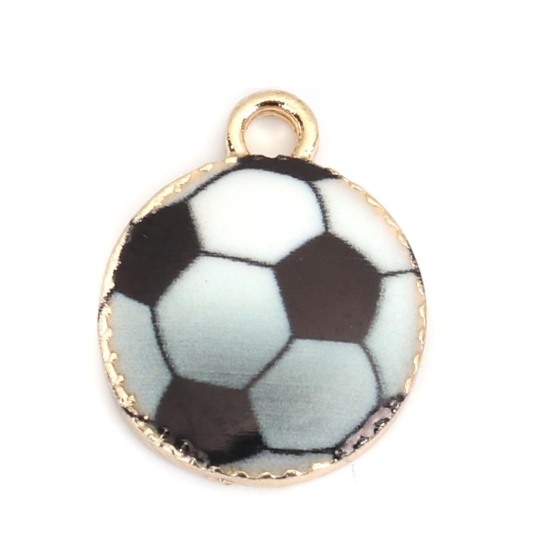 Imagen de Zamak Deporte Colgantes Charms Fútbol KC Dorado Negro & Blanco Esmalte 15mm x 12mm, 10 Unidades