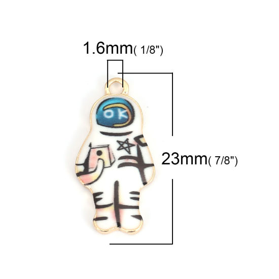 Bild von Zinklegierung Galaxis Charms Astronaut Raumfahrer KC Vergoldet Weiß Emaille 23mm x 11mm, 10 Stück