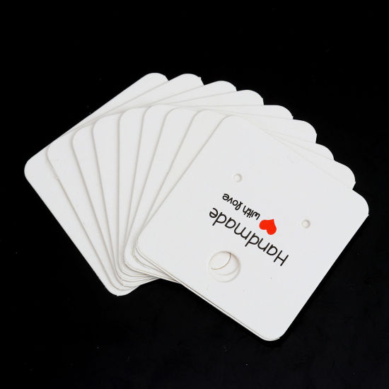 Picture of Paper Jewelry Display Card Square Black & White Message Pattern 40mm x 40mm, 100 Sheets
