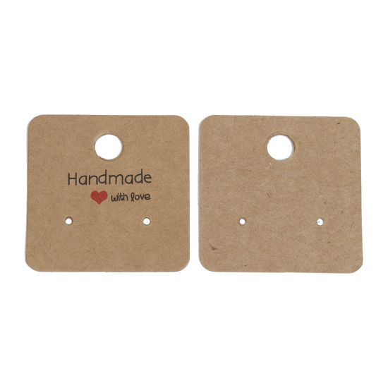 Picture of Paper Jewelry Display Card Square Light Coffee Message Pattern 40mm x 40mm, 100 Sheets