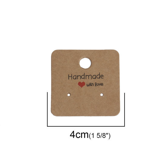 Picture of Paper Jewelry Display Card Square Light Coffee Message Pattern 40mm x 40mm, 100 Sheets