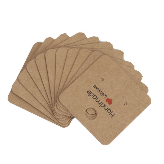 Picture of Paper Jewelry Display Card Square Light Coffee Message Pattern 40mm x 40mm, 100 Sheets