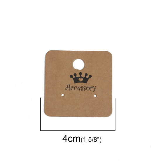 Picture of Paper Jewelry Display Card Square Light Coffee Message Pattern 40mm x 40mm, 100 Sheets