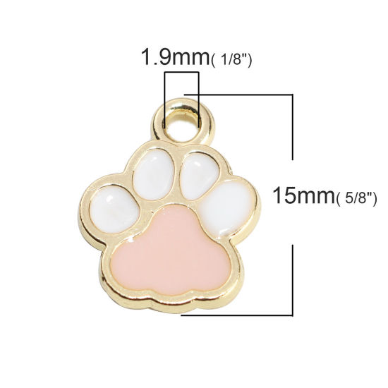 Bild von Haustier Denkmal Charms Kralle Vergoldet Weiß & Rosa Emaille 15mm x 12mm, 10 Stück