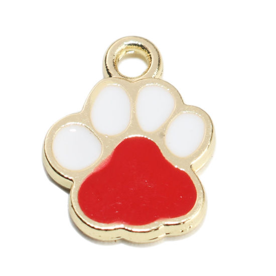 Bild von Haustier Denkmal Charms Kralle Vergoldet Weiß & Rot Emaille 15mm x 12mm, 10 Stück
