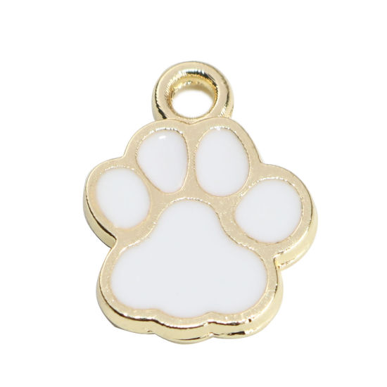 Bild von Haustier Denkmal Charms Kralle Vergoldet Weiß Emaille 15mm x 12mm, 10 Stück