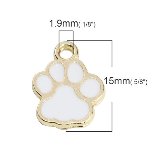 Bild von Haustier Denkmal Charms Kralle Vergoldet Weiß Emaille 15mm x 12mm, 10 Stück