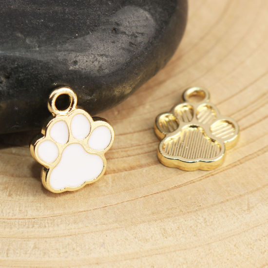 Bild von Haustier Denkmal Charms Kralle Vergoldet Weiß Emaille 15mm x 12mm, 10 Stück