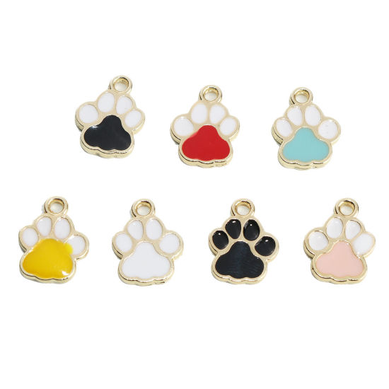 Bild von Haustier Denkmal Charms Kralle Vergoldet Weiß Emaille 15mm x 12mm, 10 Stück