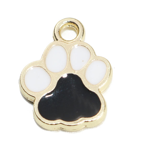 Bild von Haustier Denkmal Charms Kralle Vergoldet Schwarz & Weiß Emaille 15mm x 12mm, 10 Stück