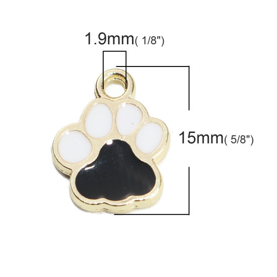 Bild von Haustier Denkmal Charms Kralle Vergoldet Schwarz & Weiß Emaille 15mm x 12mm, 10 Stück