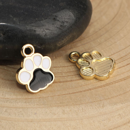 Bild von Haustier Denkmal Charms Kralle Vergoldet Schwarz & Weiß Emaille 15mm x 12mm, 10 Stück