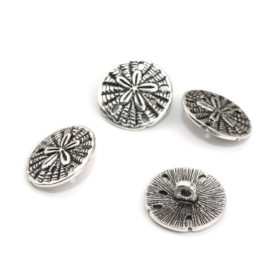 亜鉛合金 メタル 金属製 裏穴ボタン 円形 銀古美 花柄 19mm x 18mm、 20 個 の画像