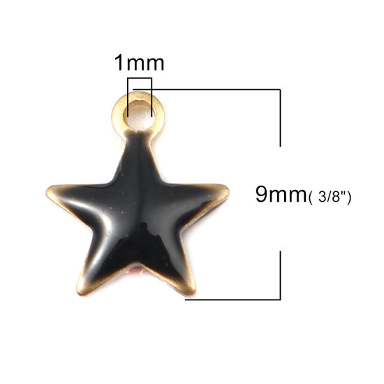 Immagine di Ottone Sequins Smaltati Charms Stella a Cinque Punte Colore di Ottone Nero 9mm x 8mm, 10 Pz