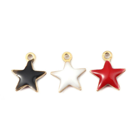 Immagine di Ottone Sequins Smaltati Charms Stella a Cinque Punte Colore di Ottone Nero 9mm x 8mm, 10 Pz