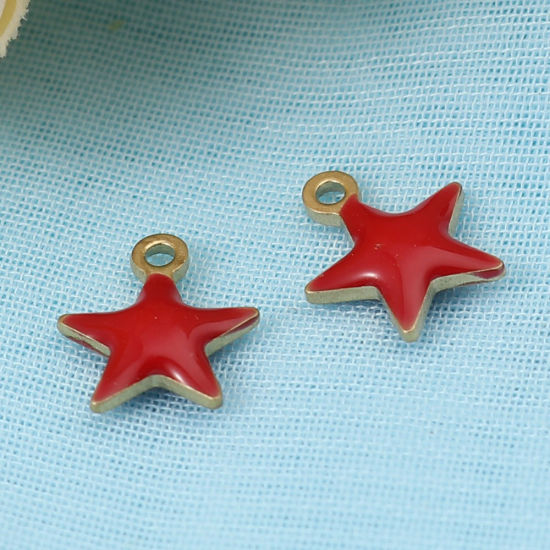 Immagine di Ottone Sequins Smaltati Charms Stella a Cinque Punte Colore di Ottone Nero 9mm x 8mm, 10 Pz