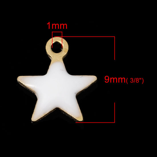 Immagine di Ottone Sequins Smaltati Charms Stella a Cinque Punte Colore di Ottone Bianco 9mm x 8mm, 10 Pz