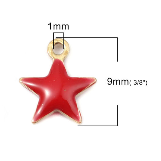 Immagine di Ottone Sequins Smaltati Charms Stella a Cinque Punte Colore di Ottone Bianco 9mm x 8mm, 10 Pz