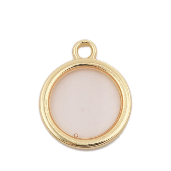 Image de Breloques en Alliage de Zinc+Résine Rond Transparent Doré Rose Clair 16mm x 17mm, 5 Pcs