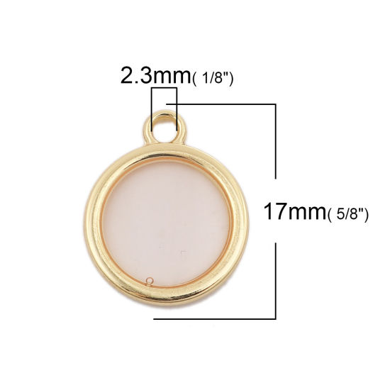 Image de Breloques en Alliage de Zinc+Résine Rond Transparent Doré Rose Clair 16mm x 17mm, 5 Pcs