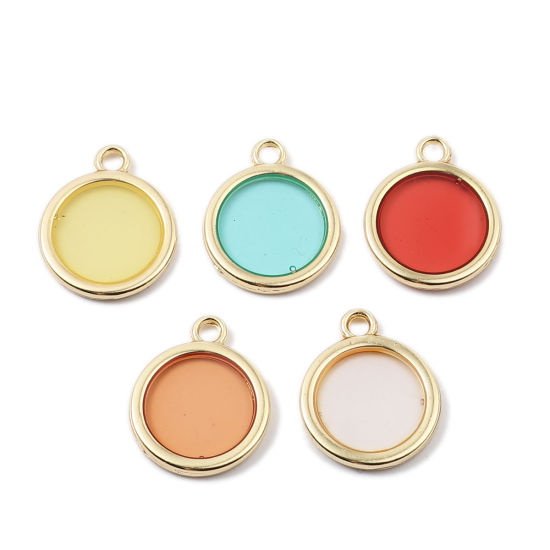 Image de Breloques en Alliage de Zinc+Résine Rond Transparent Doré Rose Clair 16mm x 17mm, 5 Pcs