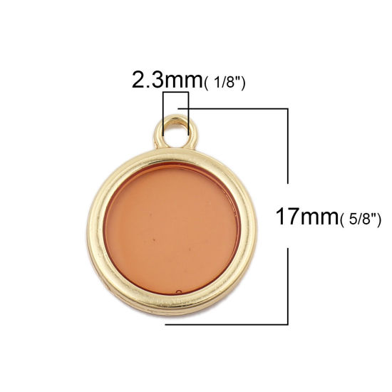 Image de Breloques en Alliage de Zinc+Résine Rond Transparent Doré Brun 16mm x 17mm, 5 Pcs
