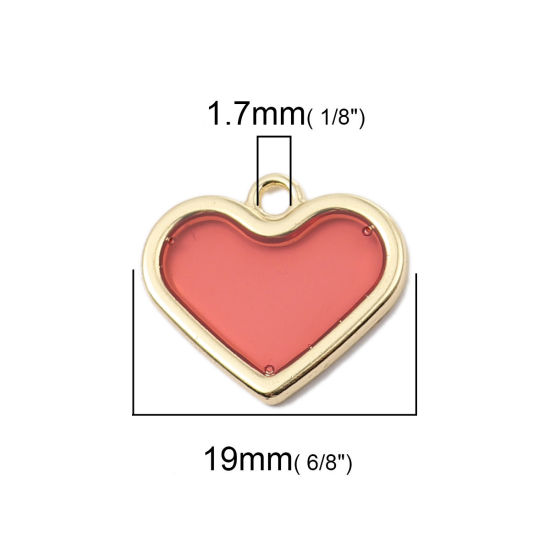 Image de Breloques en Alliage de Zinc+Résine Cœur Transparent Doré Rouge Foncé 19mm x 17mm, 5 Pcs