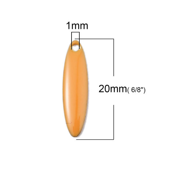 Immagine di Ottone Sequins Smaltati Charms Olive Colore di Ottone Arancione 20mm x 5mm, 5 Pz