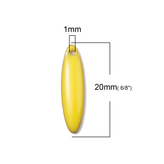 Immagine di Ottone Sequins Smaltati Charms Olive Colore di Ottone Giallo 20mm x 5mm, 5 Pz