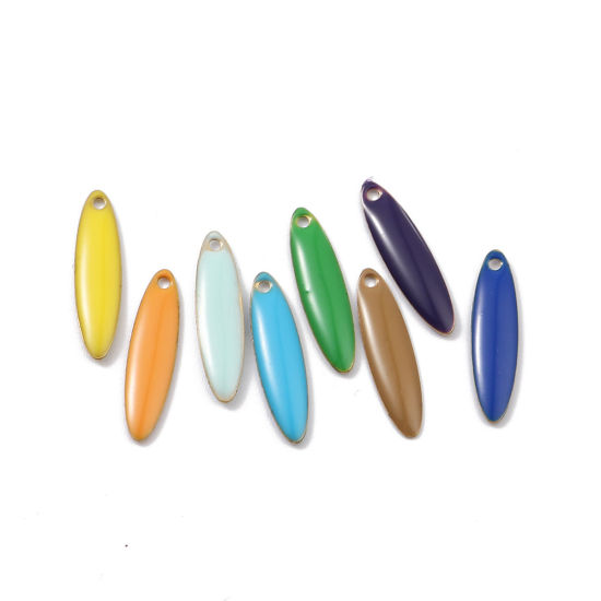 Immagine di Ottone Sequins Smaltati Charms Olive Colore di Ottone Giallo 20mm x 5mm, 5 Pz