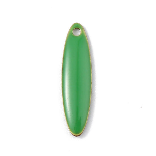 Immagine di Ottone Sequins Smaltati Charms Olive Colore di Ottone Giallo 20mm x 5mm, 5 Pz