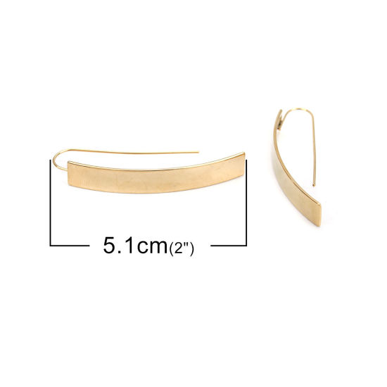 304ステンレス鋼 イヤリング 金メッキ 円弧 5.1cm x 0.7cm、 ワイヤーサイズ: （21号）、 1 ペア の画像