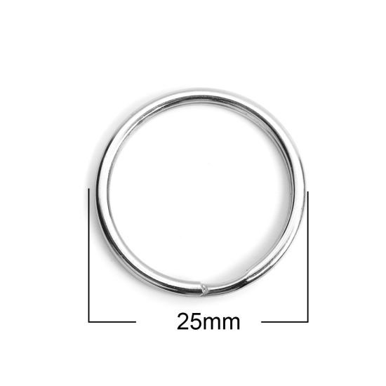 Immagine di 304 Acciaio Inossidabile Anello Portachiavi Tondo Tono Argento 25mm Dia., 10 Pz