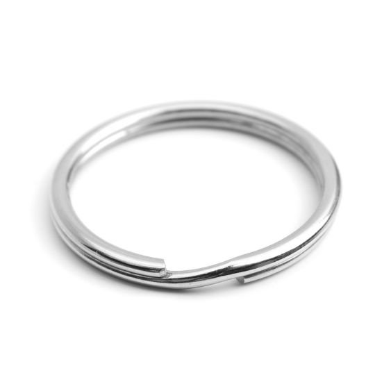 Immagine di 304 Acciaio Inossidabile Anello Portachiavi Tondo Tono Argento 25mm Dia., 10 Pz