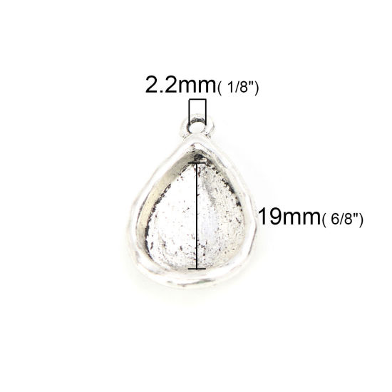 亜鉛合金 レジン セッティング台 ミール皿 チャーム 滴 ドロップ 銀古美 ( 19mm x 13mmに合う) 28mm x 17mm、 10 個 の画像
