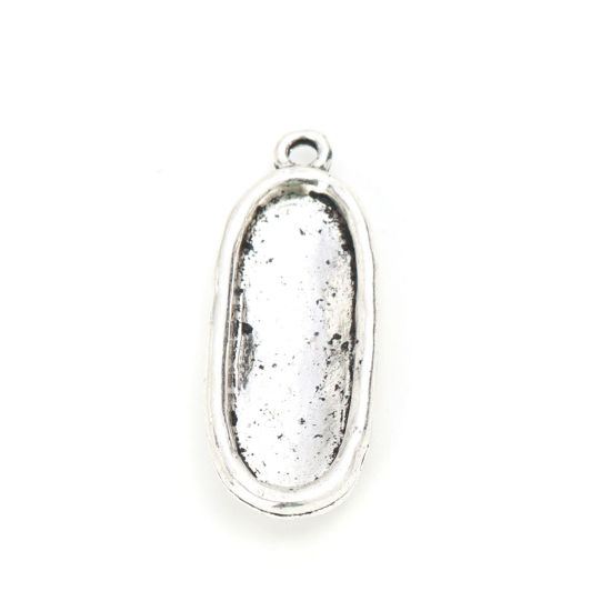 亜鉛合金 レジン セッティング台 ミール皿 ペンダント 楕円形 銀古美 ( 27mm x 10mmに合う) 35mm x 14mm、 10 個 の画像