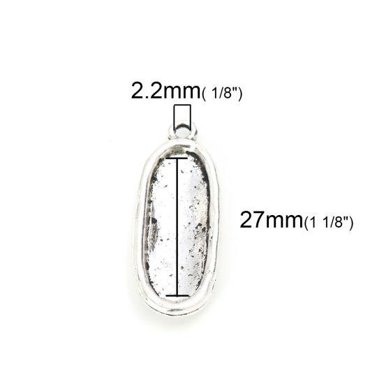 亜鉛合金 レジン セッティング台 ミール皿 ペンダント 楕円形 銀古美 ( 27mm x 10mmに合う) 35mm x 14mm、 10 個 の画像