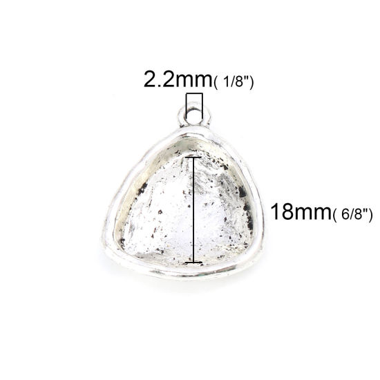 亜鉛合金 レジン セッティング台 ミール皿 チャーム 三角形 銀古美 ( 19mm x 18mmに合う) 28mm x 23mm、 10 個 の画像