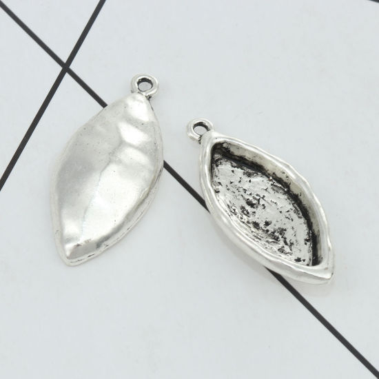 亜鉛合金 レジン セッティング台 ミール皿 ペンダント 葉 銀古美 ( 28mm x 13mmに合う) 39mm x 17mm、 10 個 の画像