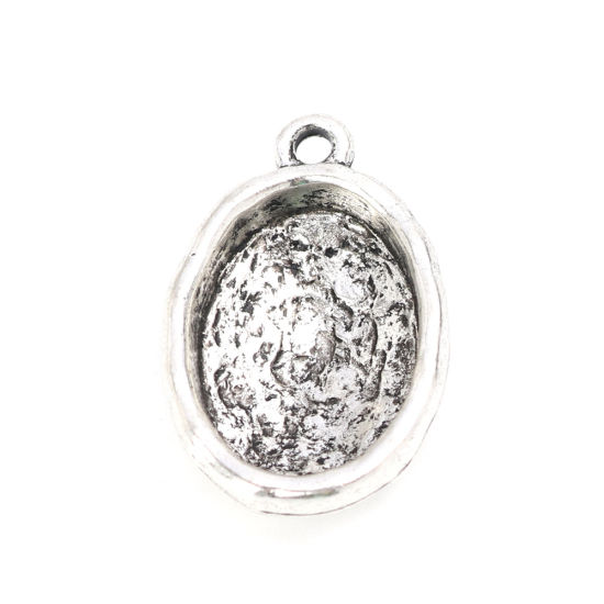 亜鉛合金 レジン セッティング台 ミール皿 チャーム 楕円形 銀古美 ( 18mmx13mmに合う) 26mm x 17mm、 10 個 の画像