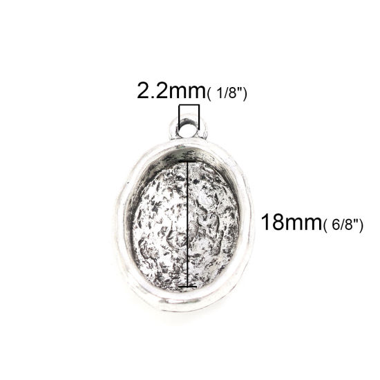 亜鉛合金 レジン セッティング台 ミール皿 チャーム 楕円形 銀古美 ( 18mmx13mmに合う) 26mm x 17mm、 10 個 の画像