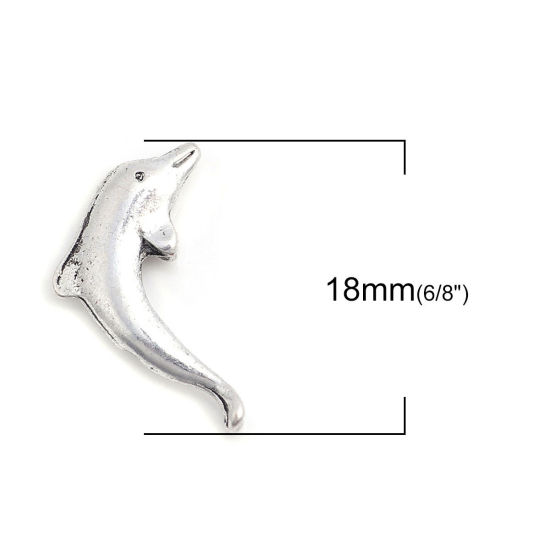 Picture of Zinc Based Alloy Ocean Jewelry Beads Dolphin Animal Antique Silver Color 18mm x 13mm, Hole: Approx 1.2mm, 50 PCs