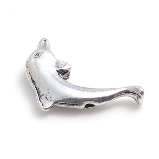 Picture of Zinc Based Alloy Ocean Jewelry Beads Dolphin Animal Antique Silver Color 18mm x 13mm, Hole: Approx 1.2mm, 50 PCs