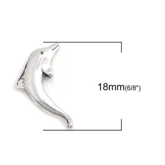 Picture of Zinc Based Alloy Ocean Jewelry Beads Dolphin Animal Antique Silver Color 18mm x 13mm, Hole: Approx 1.2mm, 50 PCs