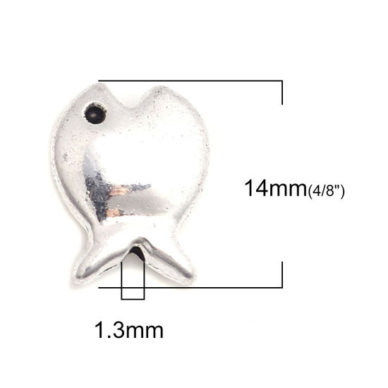 Picture of Zinc Based Alloy Ocean Jewelry Beads Fish Animal Antique Silver Color 14mm x 11mm, Hole: Approx 1.3mm, 50 PCs